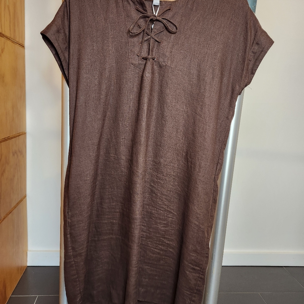 *NEW* Pure Collection dark chocolate linen laced neck dress US size 6 UK size 12